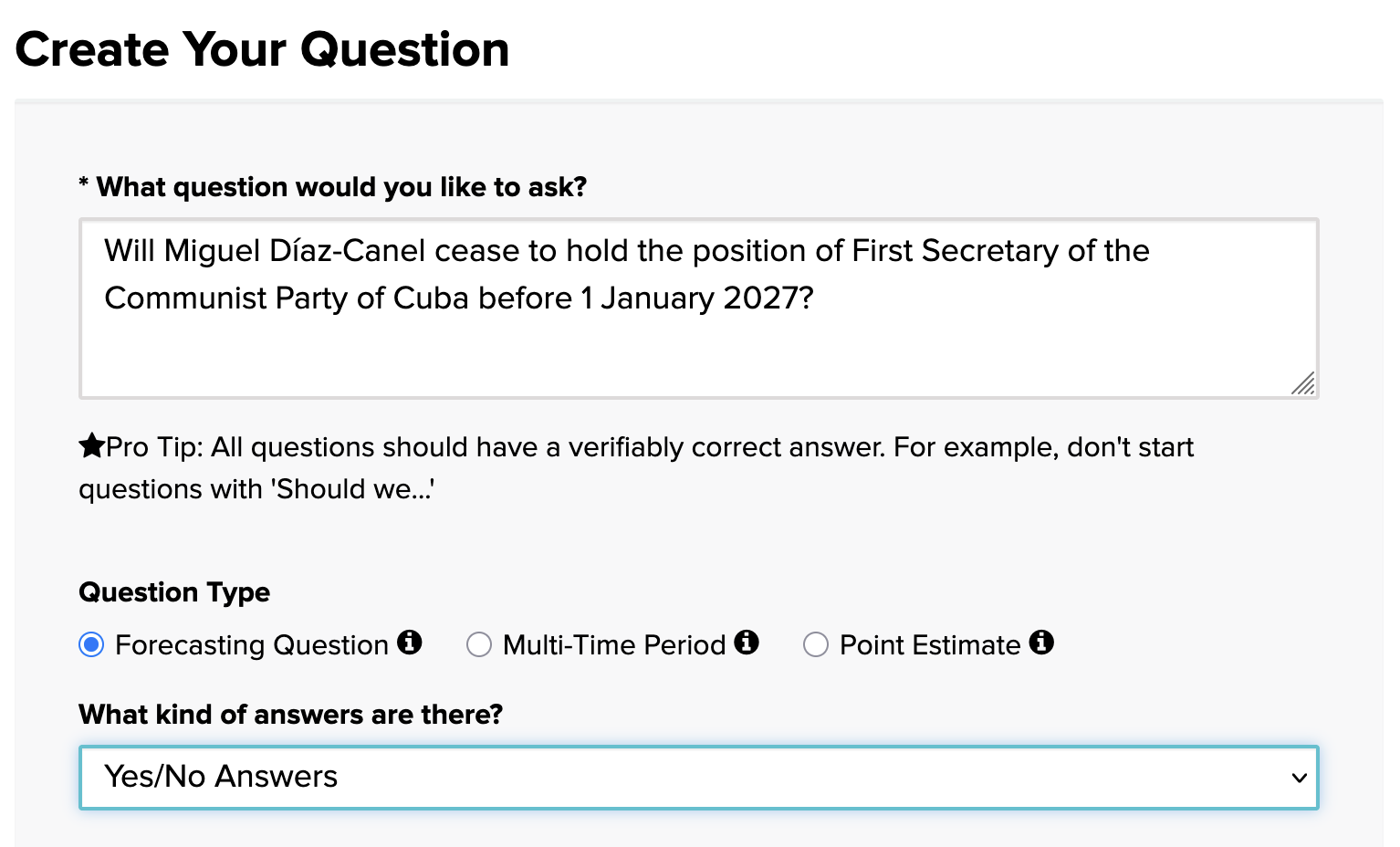 Publishing a question example